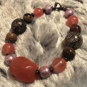Cherry Quartz Bracelet w/ Rhodonite & Hematite